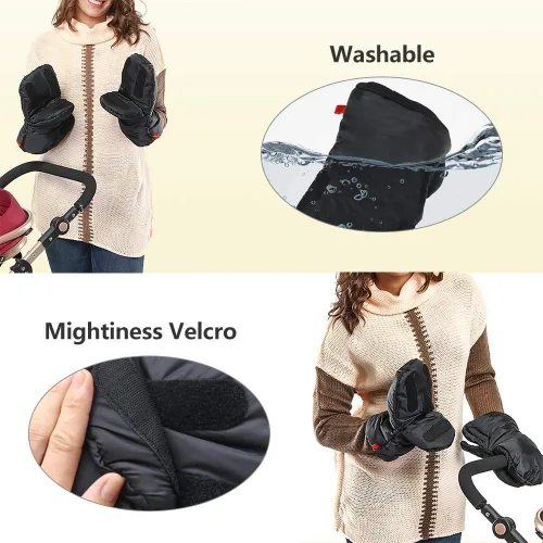 Vista 4 de Guantes de invierno para cochecito, manopla universal para cochecito, resistente al agua, resistente al viento, manguito de mano para cochecito