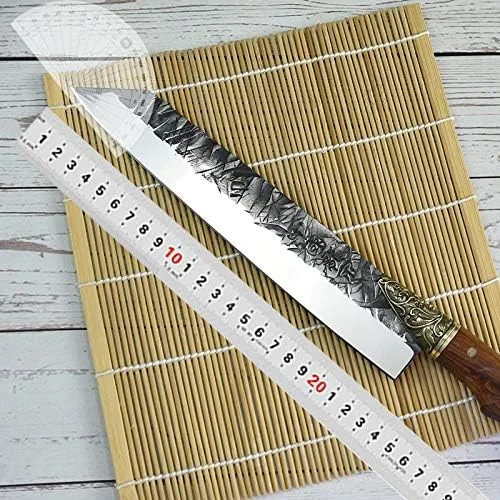 Vista 3 de Cuchillo de carnicero hecho a mano de 9 pulgadas forjado cuchillo de cocina con mango de palisandro de espiga completa, cuchillo fijo herramientas