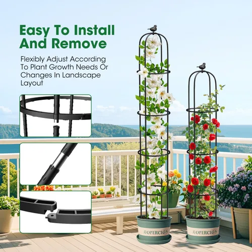 Vista 3 de Enrejado de obelisco de jardín de 6.2 pies para plantas trepadoras, tubo de metal inoxidable con revestimiento de plástico resistente, para jardín