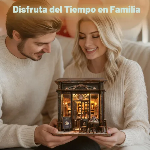 Vista 7 de Kit de rincón de libros para cafetería, kit de casa en miniatura con luz LED para adultos y adolescentes, rompecabezas de madera 3D, rincón