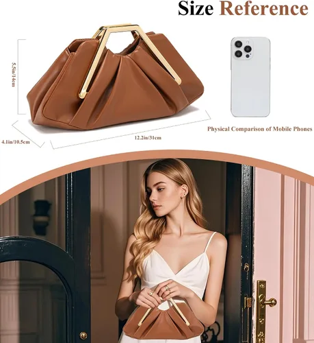Vista 2 de myfriday Elegante bolso de mano fruncido para mujer, bolso de noche suave para boda, fiesta de graduación, eventos formales