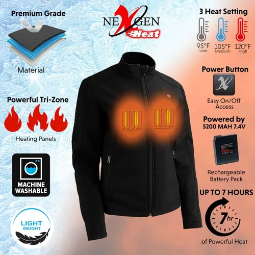 Vista 2 de Nexgen Heat MPL2760SET - Chaqueta térmica para mujer, color negro, con cremallera frontal, con cremallera frontal