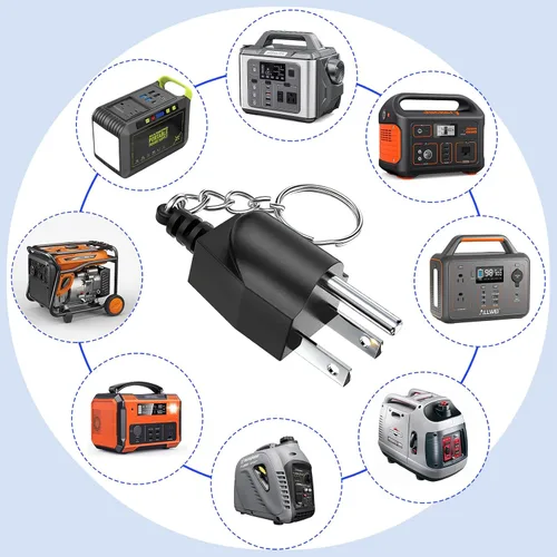 Vista 5 de Enchufe de conexión a tierra para generador con llavero – Adaptador portátil de unión a tierra neutra (NEMA 5-15P a 5-15R/TT-30R) para generadores