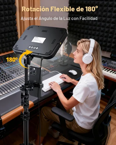 Vista 3 de UBeesize - Pack de 2 luces de video LED, luces de estudio para fotografía regulables de 3000-6500K con soporte para trípode y soporte para teléfono