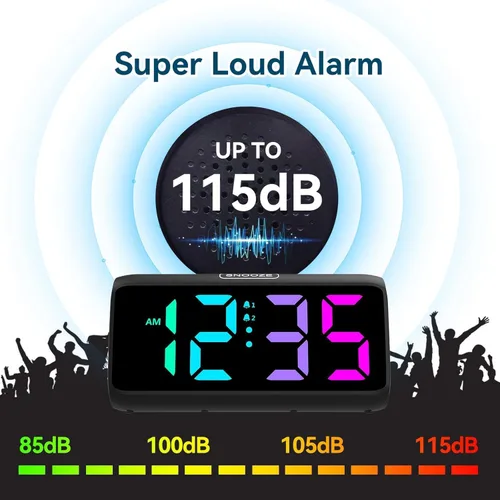 Vista 2 de Reloj despertador Netzu extra fuerte para personas que duermen pesadas, relojes despertador RGB para dormitorios para adultos mayores y niños, reloj