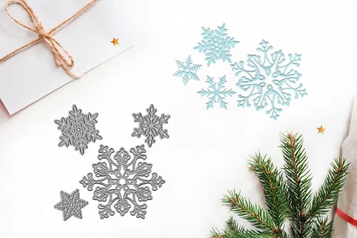 Vista 3 de Hying Troqueles de corte de flores de nieve de Navidad de metal para hacer tarjetas, decoración de álbumes de fotos, troqueles de vacaciones