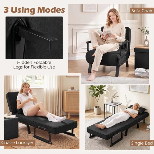 Vista 5 de MAT EXPERT Silla convertible con almohada, silla plegable moderna 4 en 1 con respaldo ajustable de 6 niveles, sofá cama individual cómodo para sala