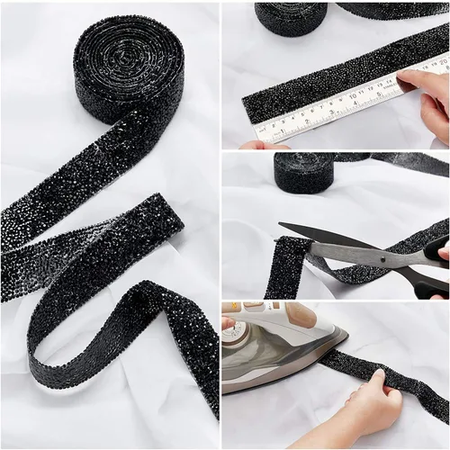 Vista 3 de Dowarm Cinta de diamantes de imitación de 3 yardas, rollo de cinta de diamantes de imitación, envoltura de malla con diamantes de imitación Negro