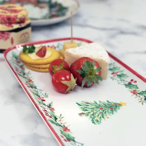 Vista 6 de UPware Bandeja de servir de melamina con árbol de Navidad, bandeja rectangular de 15 x 6.5 pulgadas, bandeja de comida libre de BPA para entretener