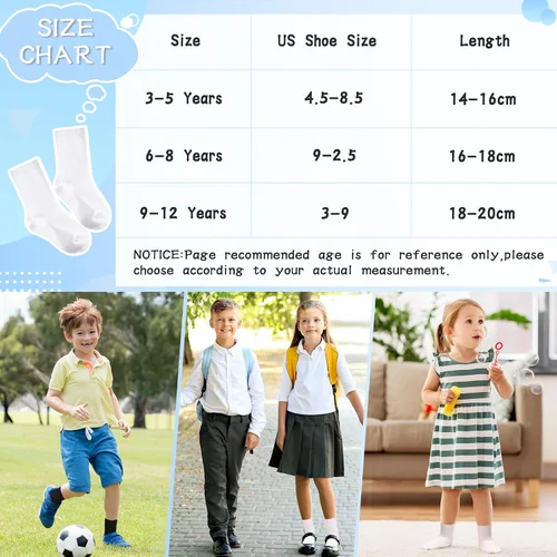 Vista 12 de Eyean Calcetines deportivos para niños y niñas, de algodón, uniformes escolares, casuales, básicos, 6 pares