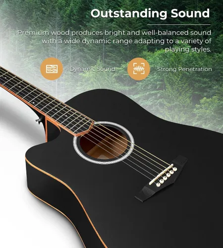 Vista 4 de Kit de guitarra electroacústica Vangoa para zurdos, tamaño completo, para principiantes adultos, con EQ de 4 bandas incorporado, bolsa, afinador