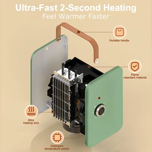 Vista 2 de Calentador de espacio de 1500 W para uso en interiores, calentador eléctrico portátil PTC de 110 V, calefacción rápida de habitación, calentador