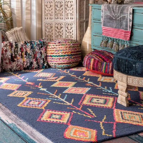 Vista 10 de NuLOOM Belini Alfombra de lana con acento a mano, 2 pies x 3 pies, color marfil Nuloom Belini Trellis - Alfombra de lana para sala de estar