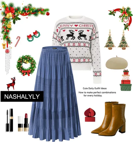 Vista 3 de NASHALYLY - Faldas largas de gasa, acampanadas, plisadas, con cintura alta y elástica para mujer