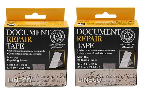 Vista 9 de Lineco, cinta de reparación de documentos de archivo, 2,5 cm x 30 m, sin ácidos y translúcida, para reparación de documentos en papel, libros