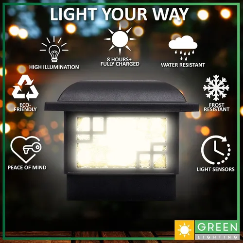 Vista 4 de Cubism - Luces solares de valla – Luces solares para postes de exteriores – Tapas de poste de 4 x 4 y luces solares para postes de cubierta – Luces