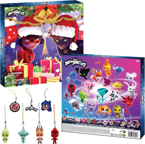 Vista 2 de Miraculous Calendario de Adviento Kwami de Ladybug – 24 días de Kwamis en miniatura y dijes de temporada – Calendario de cuenta regresiva de Navidad