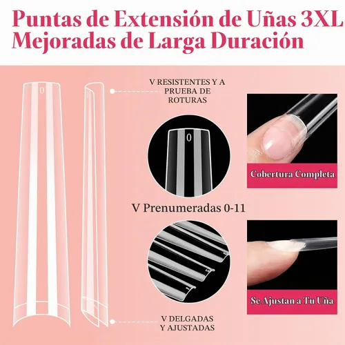 Vista 2 de LIONVISON Puntas de uñas de ataúd 3XL: 504 puntas de uñas transparentes