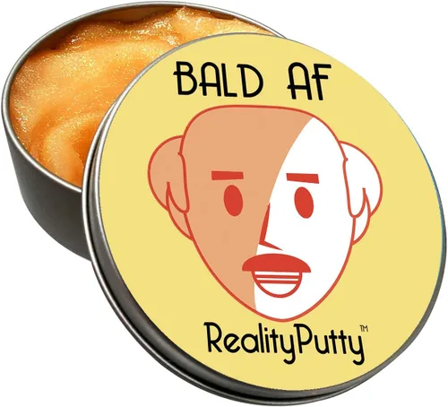 Vista 3 de Bald AF Reality Putty - Regalo de broma de hombre calvo para hombres, masa de estrés con purpurina naranja