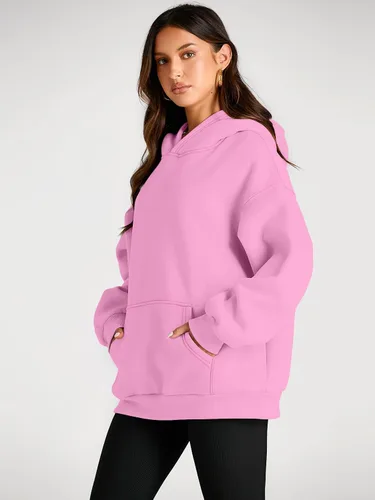 Vista 3 de Trendy Queen - Sudaderas extragrandes con capucha para mujer, suéteres de manga larga, sin botones, de vellón, de otoño, ropa de invierno