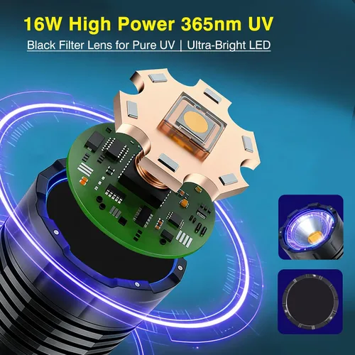 Vista 2 de ULTRAFIRE Linterna UV de la luz negra de 16W 365nm con la lente de filtro