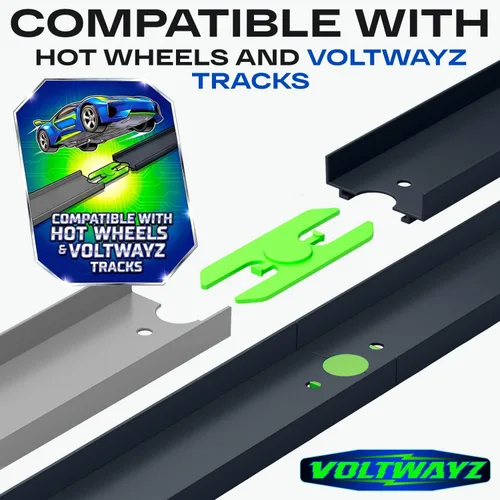 Vista 5 de Pista recta y curva compatible con Hot Wheels – Juego de 24 canaletas a escala 1:64 (20 pies en total) – Rectas de color gris asfalto, curvas