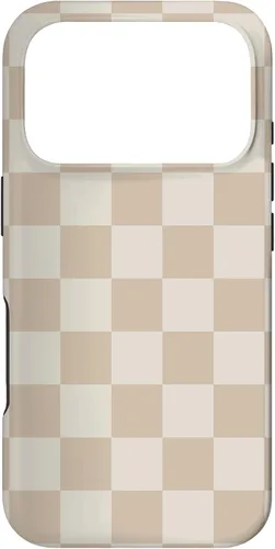 Vista 30 de iPhone 16 Vanilla Blanco café crema a cuadros ajedrez patrón clásico caso