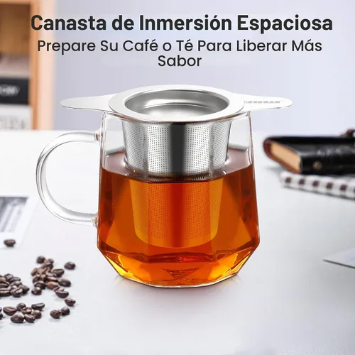 Vista 4 de IPOW Filtro de Café Reutilizable de Acero Inoxidable, Colador para Cafetera Sin Papel, Cesta de Doble Malla Fina para Té Suelto y Café Molido, Tapa