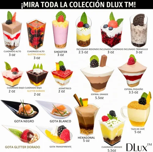 Vista 7 de DLux 100 x 2oz Tazas Cuadradas Mini de Postre con Cucharas y Tapas, Taza de Plástico Transparente para Aperitivos Parfait - Pequeño Cuenco