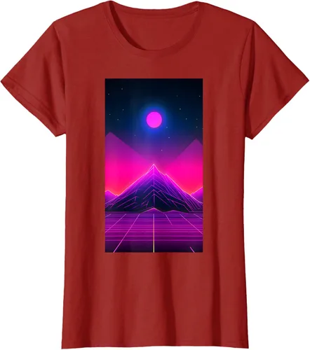 Vista 23 de Retrowave Mountain 80s Vaporwave Synthwave T-Shirt Negro