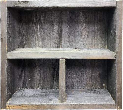 Vista 4 de Estante cuadrado de madera reciclada, madera rústica envejecida, fabricado en los Estados Unidos