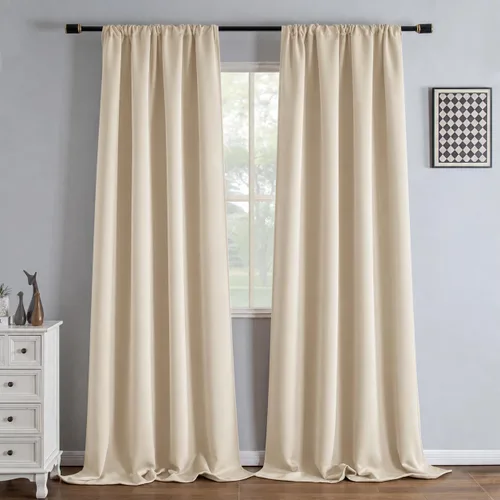 Vista 24 de IGEMAEVE Cortinas opacas para dormitorio, color beige, 52 pulgadas de ancho