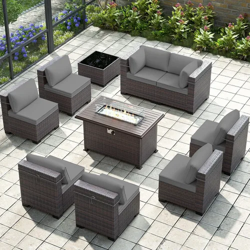 Vista 21 de Gotland Juego de muebles de patio de 6 piezas con 1 mesa auxiliar, 5 plazas de ratán seccional para exteriores con reposabrazos anchos de 29.5 Gris