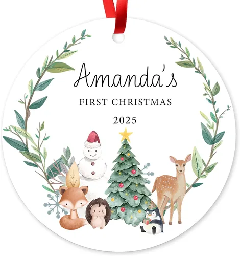 Vista 8 de Adorno de Navidad de familia de 3 2025, adorno personalizado para la primera Navidad del bebé, recuerdo de adorno familiar con tema de oso, 3.5 Co-03