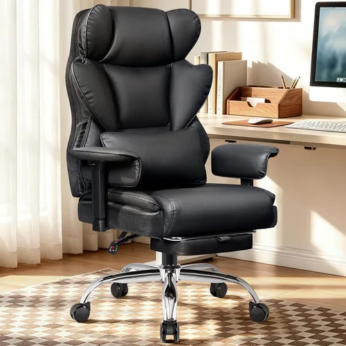 Vista 10 de BESTFAIR Silla de Oficina Grande y Alta - Silla Ejecutiva de Servicio Pesado 400 LBS con Soporte Lumbar y Reposapiés, Silla de Escritorio Ergonómica