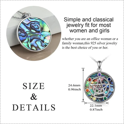 Vista 24 de LUHE Collar de plata de ley con dije de pentagrama de chakras y luna, pentáculo, celta, pagano, wiccano, amuleto mágico para mujeres, adolescentes