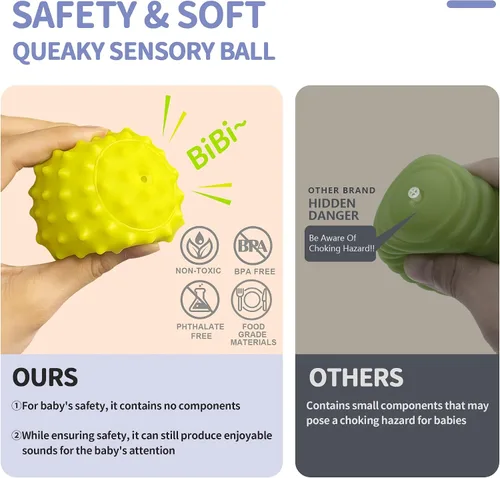 Vista 2 de Pelotas sensoriales, juguetes Montessori con sonajero de bebé de 3 a 6 meses 6 Multiple Textured Stress Balls with Blue Rattle, Bright