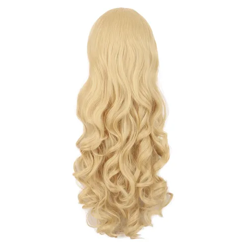 Vista 6 de Peluca MapofBeauty Lolita para disfraz, cabello largo, rizado, con coleta, Anaranjado Amarillo