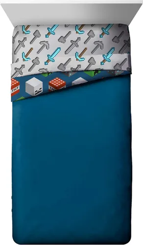 Vista 2 de Jay Franco - Edredón para niños, suave y acogedor para una decoración de habitación con estilo, producto oficial con licencia, azul - Minecraft