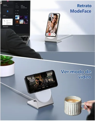 Vista 4 de Soporte de cargador inalámbrico magnético, cargador rápido de 15 W para iPhone 16-12, AirPods