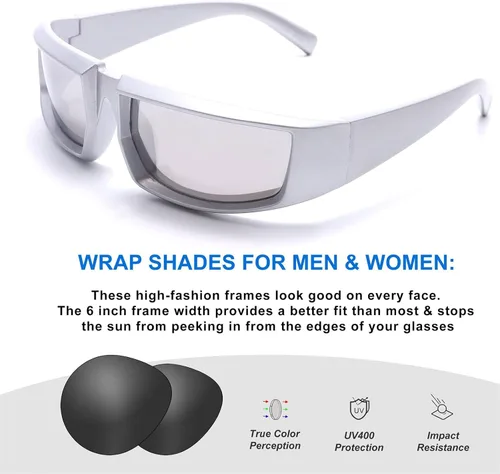 Vista 4 de piscm Steampunk Wrap Around Fashion Sunglasses for Women Men Y2k Trendy Sport Sun Glasses Goggles Futuristic Shades
