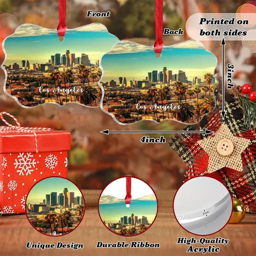 Vista 2 de Los Ángeles, California, Estados Unidos, decoración de árbol de Navidad, recuerdo de ciudad de campo, recuerdos de Navidad personalizados