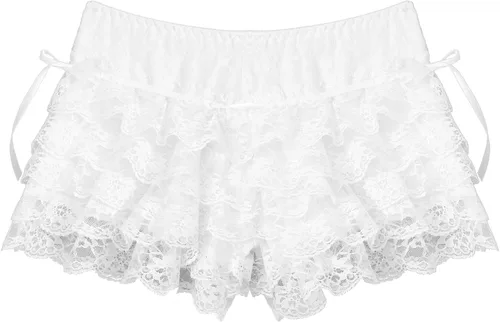 Vista 7 de MSemis Ropa interior sexy de encaje con volantes para mujer, tanga, baile, pantalones cortos
