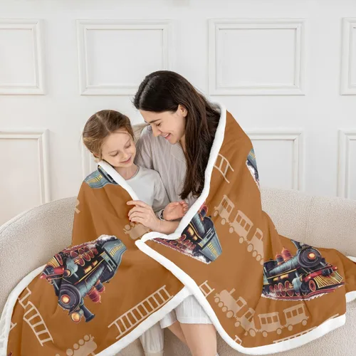 Vista 2 de Kids Train Flannel Blanket,Cartoon Car Bedroom Living Room Soft Cozy Fleece for Living Room Bedroom,Boys Girls Choo-Choo Train Tracks Blankets Decor