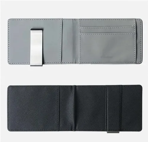 Vista 2 de SDFGH - Billetera de cuero con clip para dinero y dinero para hombre con abrazadera de metal, tarjetero de identificación femenino