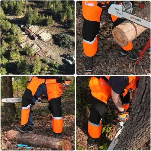Vista 7 de Delantal de seguridad para motosierra de 8 capas, resistente, con cintura ajustable y bolsillo para hombres/mujeres, clásico C, naranja y negro