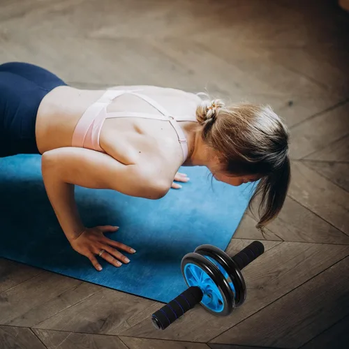 Vista 4 de Rodillo de rueda abdominal silencioso para fitness en casa, entrenador abdominal de dos ruedas para fuerza central y quema de grasa, rodillo