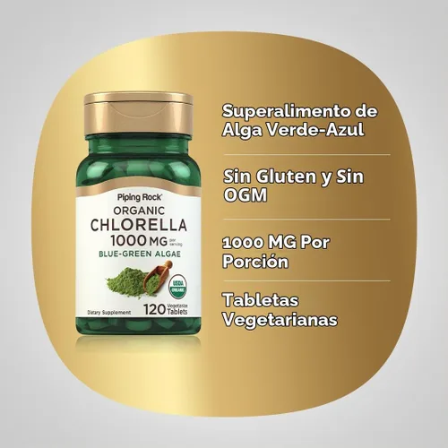 Vista 4 de Piping Rock Chlorella 1000mg 120 Tabletas