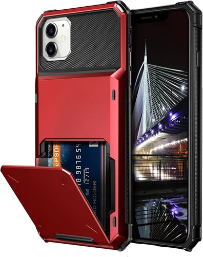 Vista 9 de Vofolen Funda protectora para iPhone 11, 4 tarjetas, ranura para identificación, puerta abatible, bolsillo oculto, antiarañazos, doble capa