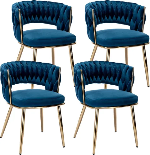 Vista 21 de Juego de 2 sillas de comedor tejidas, modernas sillas de comedor tejidas a mano con patas de metal negro, sillas tapizadas con marco negro